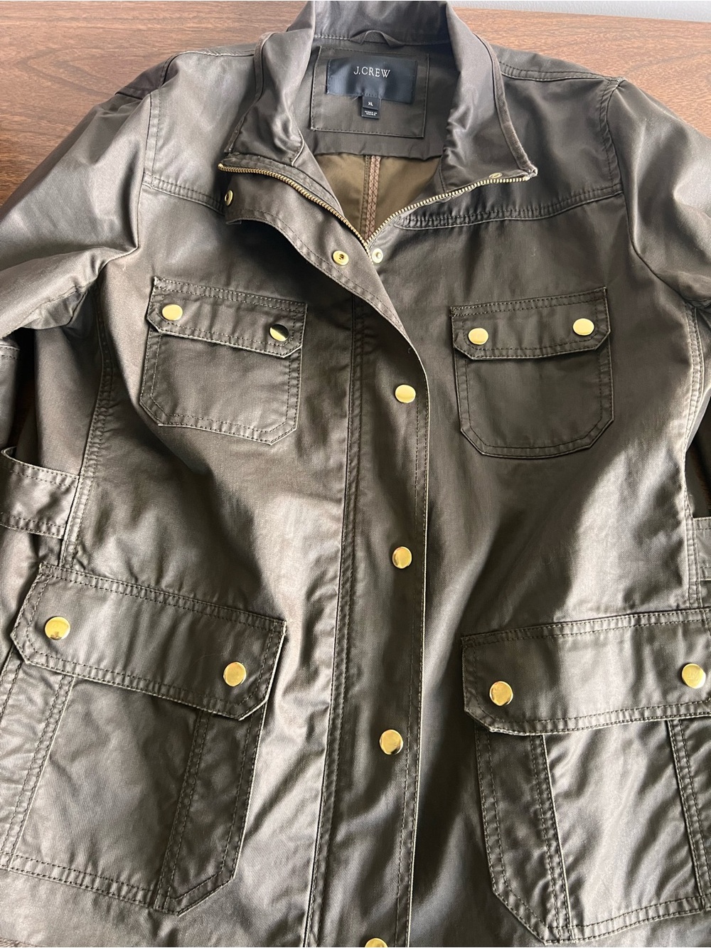 J. Crew Olive Brown Waxed Cotton Military Women’s XL Boyfriend Field Jacket - Picture 5 of 12